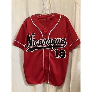 VINTAGE Nicaragua Baseball Jersey Shirt Adult Small Red #18